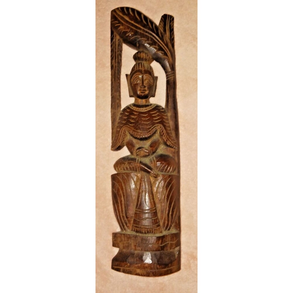 Hand Carved Statue 13 inch Sculpture Buddhist Thai Deity Figurine Vintage